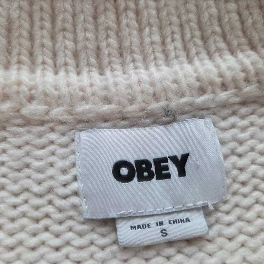 S Obey knit swans wool blend zip up cardigan sweater - Picture 6 of 15